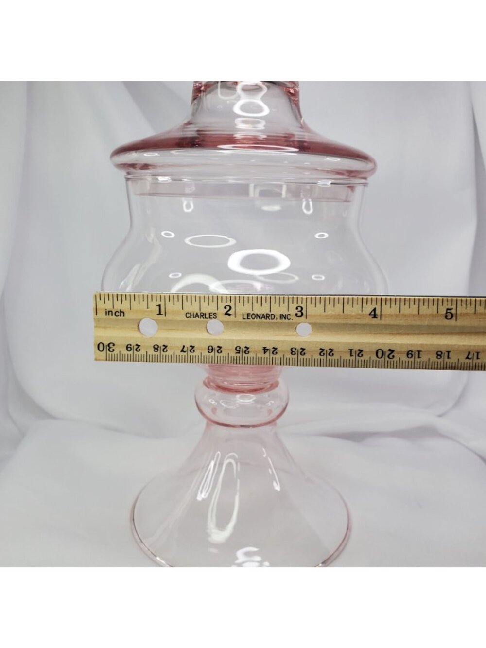 Princess House Pink Glass Apothecary Jar Circus Lid 10.5" Pedestal Candy Dish - Picture 4 of 10